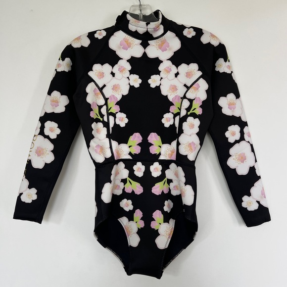 Cynthia Rowley Other - Cynthia Rowley black pink cherry blossom neoprene surf long sleeve wetsuit